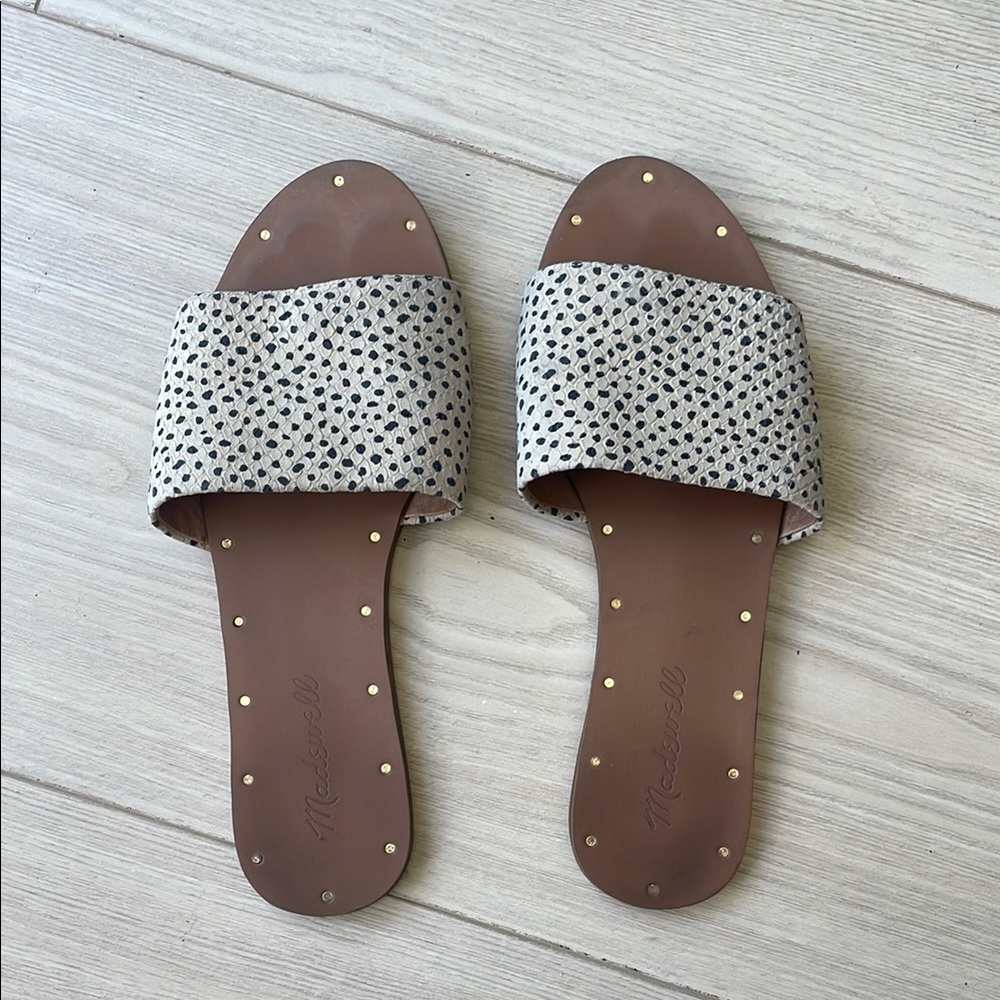 Madewell White Black Spotted Slides Thong